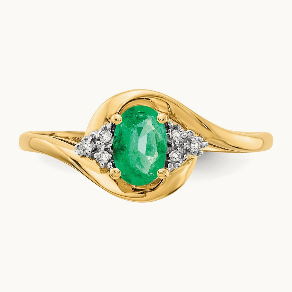 Emerald and Diamond Ring — 14K Yellow Gold