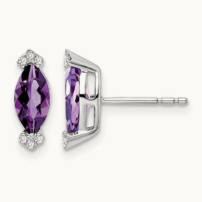Marquise Amethyst and Diamond Earrings, 14K White Gold