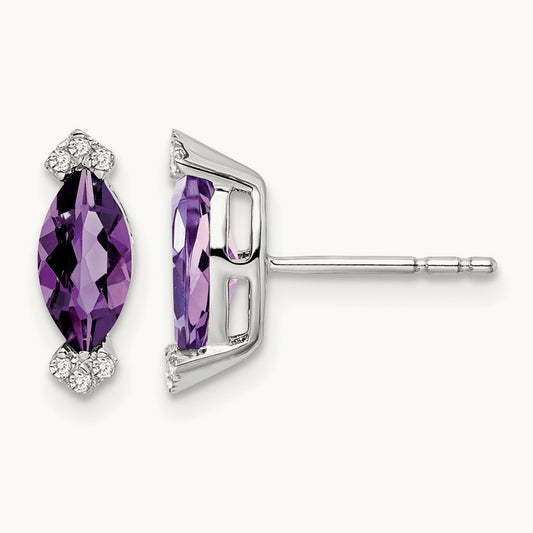 Marquise Amethyst and Diamond Earrings, 14K White Gold
