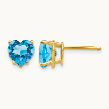Heart Blue Topaz Earrings, 7mm, 14K