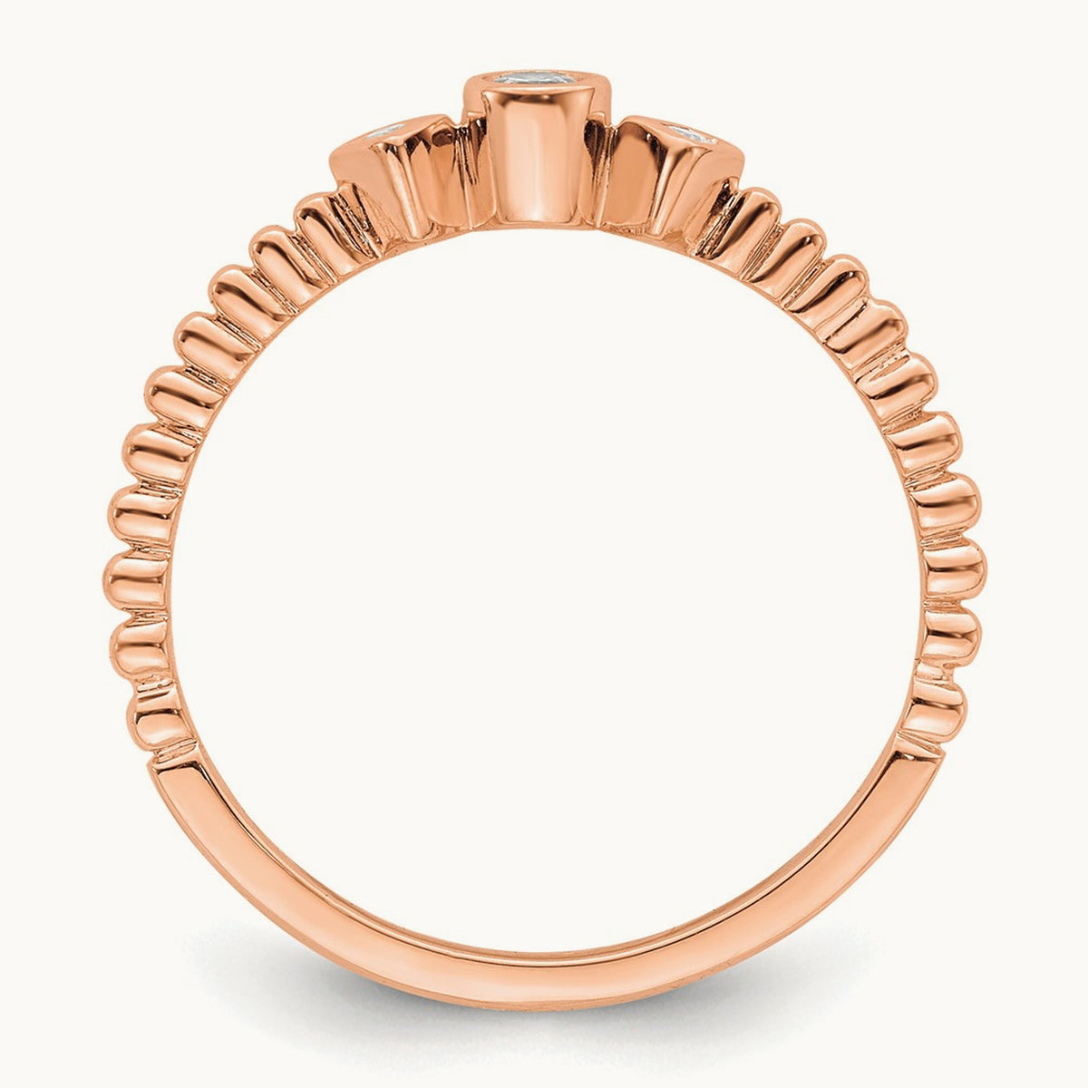Scalloped Band Petite Round Complete Diamond Ring — 14K Rose Gold, 7