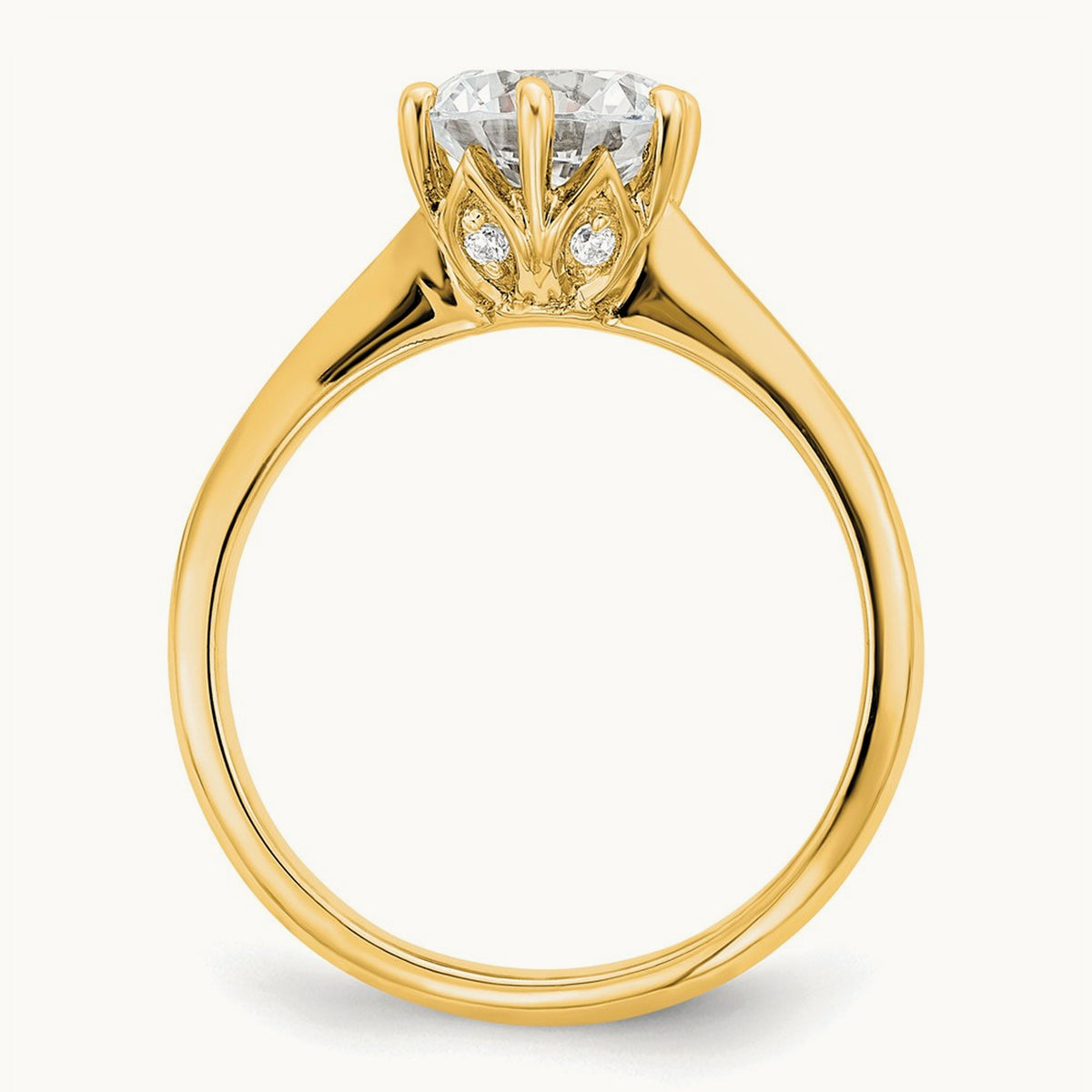 Polish 1 1/2ct Round Leaf Design Semi-Mount Dia Ring, 14K