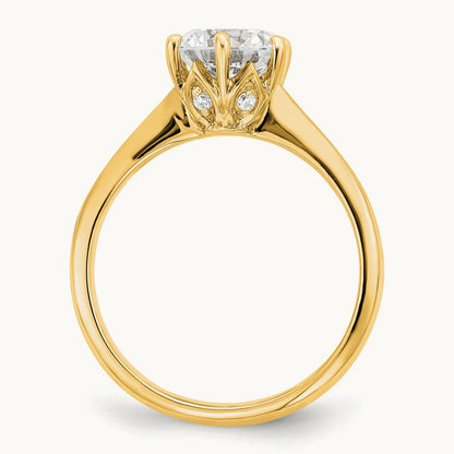 Polish 1 1/2ct Round Leaf Design Semi-Mount Dia Ring, 14K