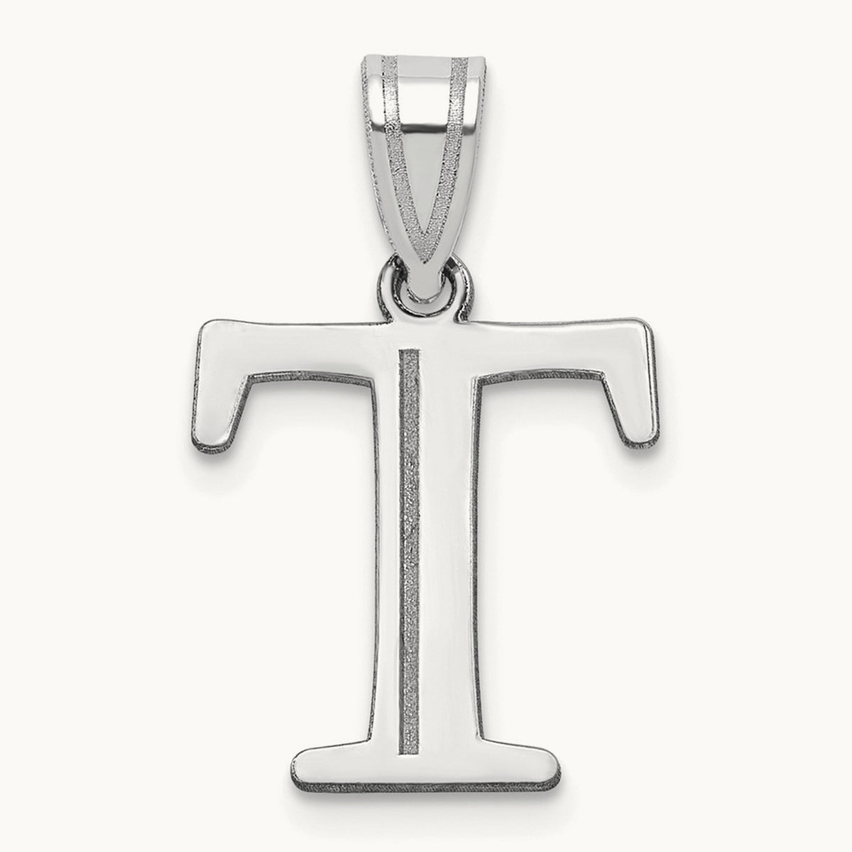 Polished Etched Letter T Initial Pendant, 14K White Gold