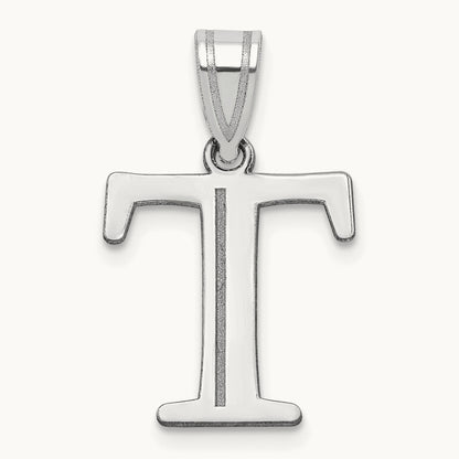 Polished Etched Letter T Initial Pendant, 14K White Gold