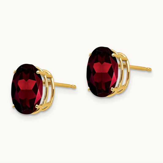 10x8mm Oval Garnet Earrings, 14K