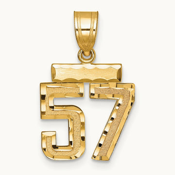 Small Brushed Diamond-cut Number 57 Charm, 14K