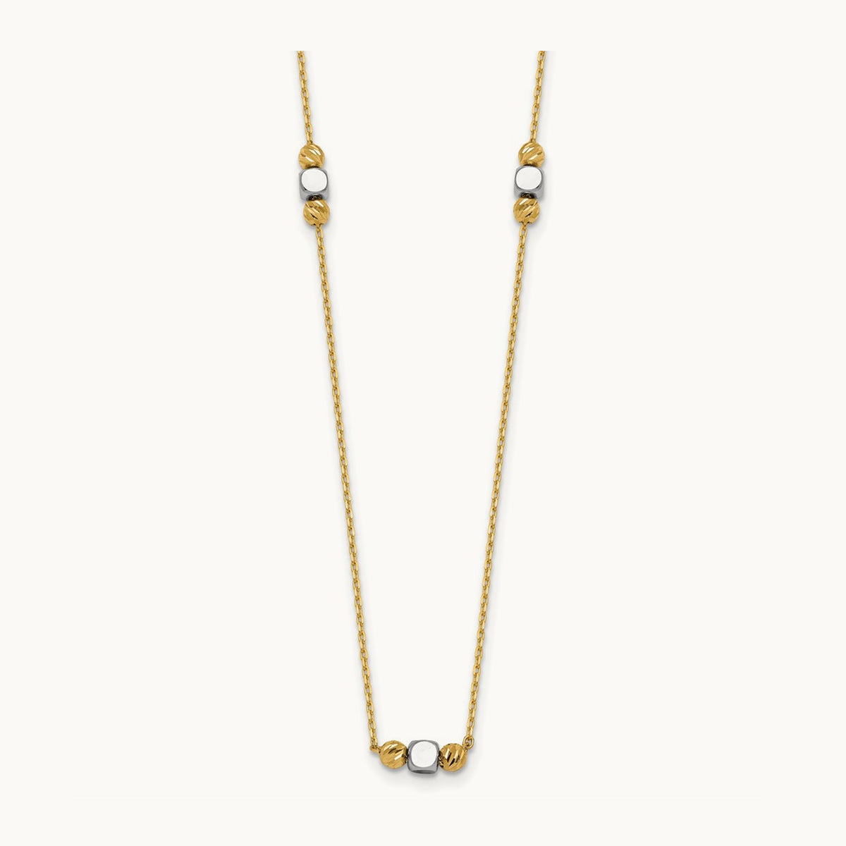 Polished Diamond-cut Bead Fancy w/2in ext. Necklace, 14K Two-tone