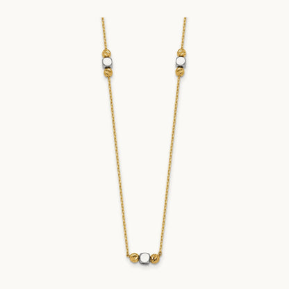 Polished Diamond-cut Bead Fancy w/2in ext. Necklace, 14K Two-tone
