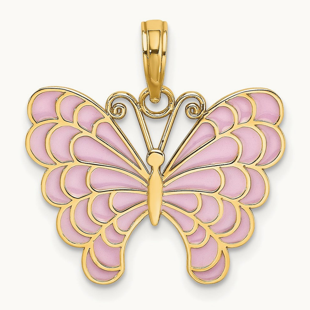 Lavender Enameled Butterfly Pendant, 14K