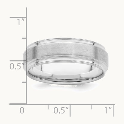 Sterling Silver Rhodium-plated 6mm Brushed Grooved Band