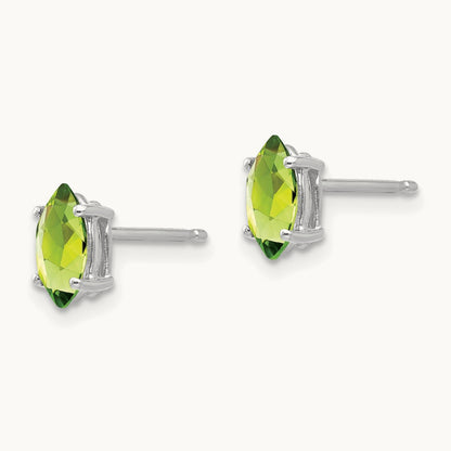 7x3. Peridot Marquise Stud Earring, 5mm, 14K White Gold