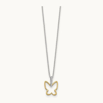 Diamond Butterfly 18 inch Necklace, 14K Two-tone