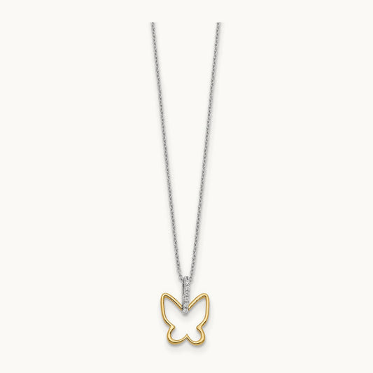 Diamond Butterfly 18 inch Necklace, 14K Two-tone