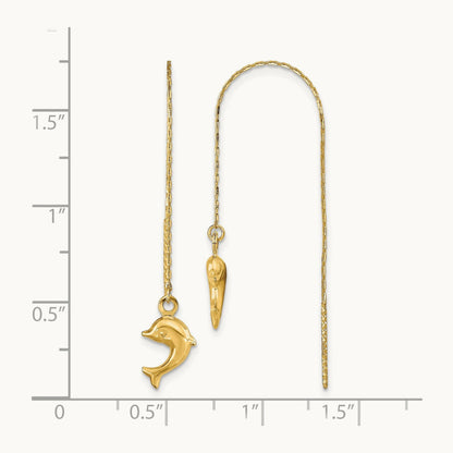 Polished Dolphins Threader Earrings, 14K