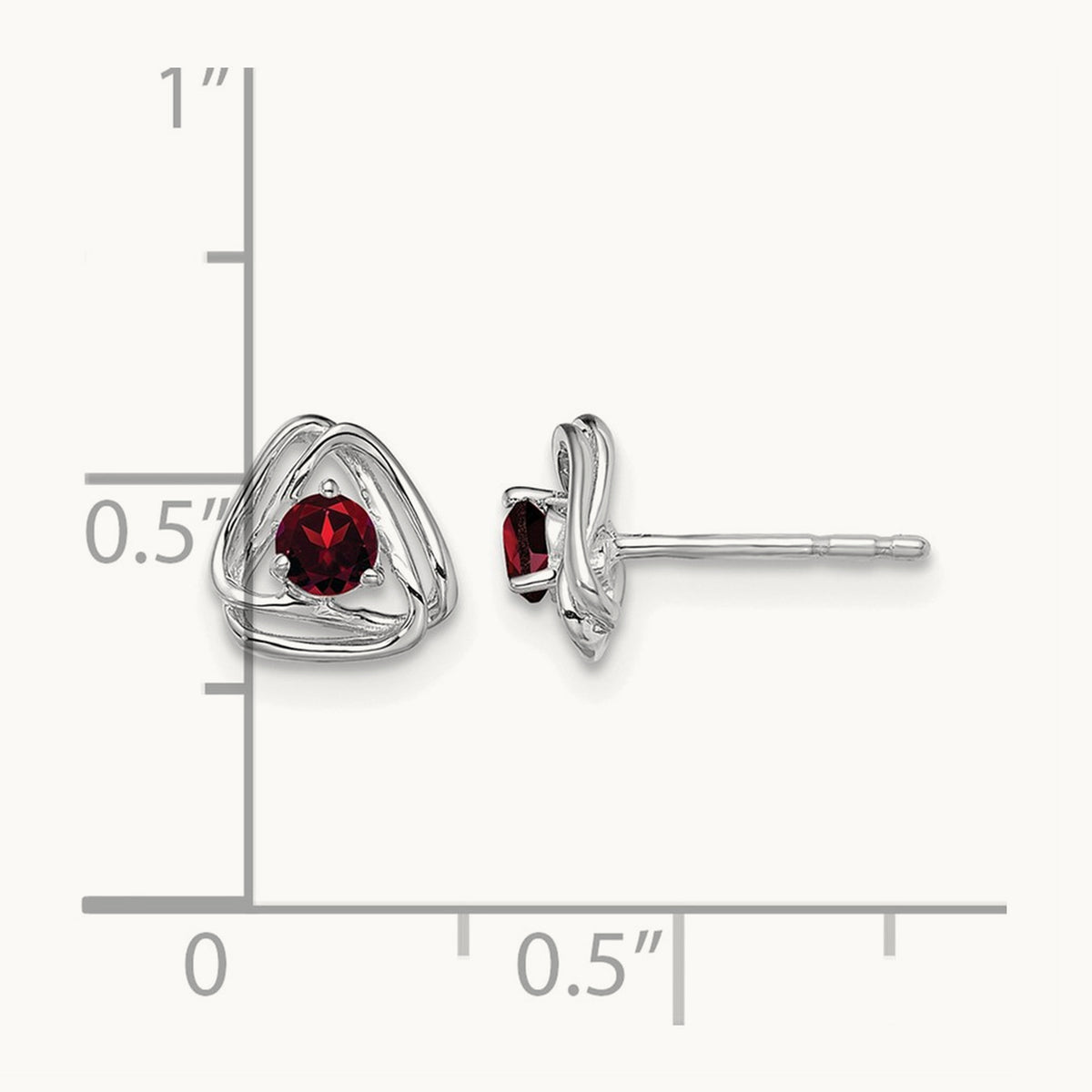 Garnet Post Earrings — 14K White Gold