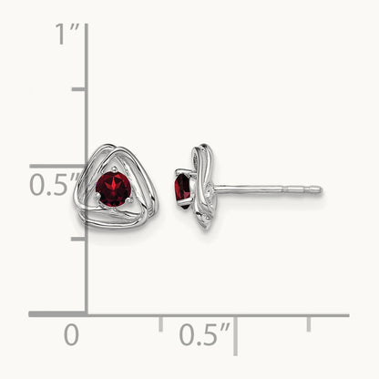 Garnet Post Earrings — 14K White Gold