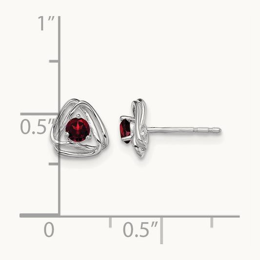 Garnet Post Earrings — 14K White Gold