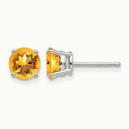 Citrine Earrings, 6mm, 14K White Gold