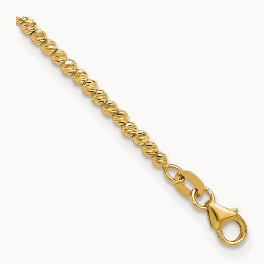 Polished and Diamond-cut Beaded Bracelet, 14K