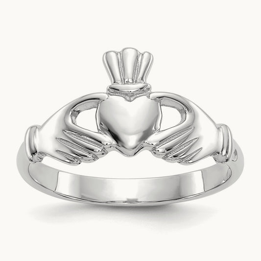 Polished Claddagh Ring, 14K White Gold