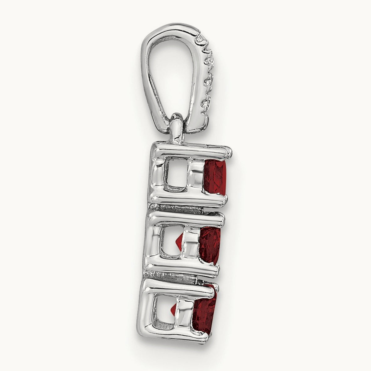 3-stone Garnet and Diamond Pendant, 14K White Gold