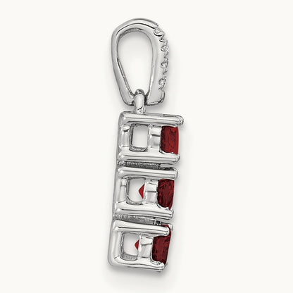 3-stone Garnet and Diamond Pendant, 14K White Gold
