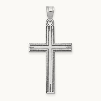 Solid Laser Etched Cross Pendant, 14K White Gold