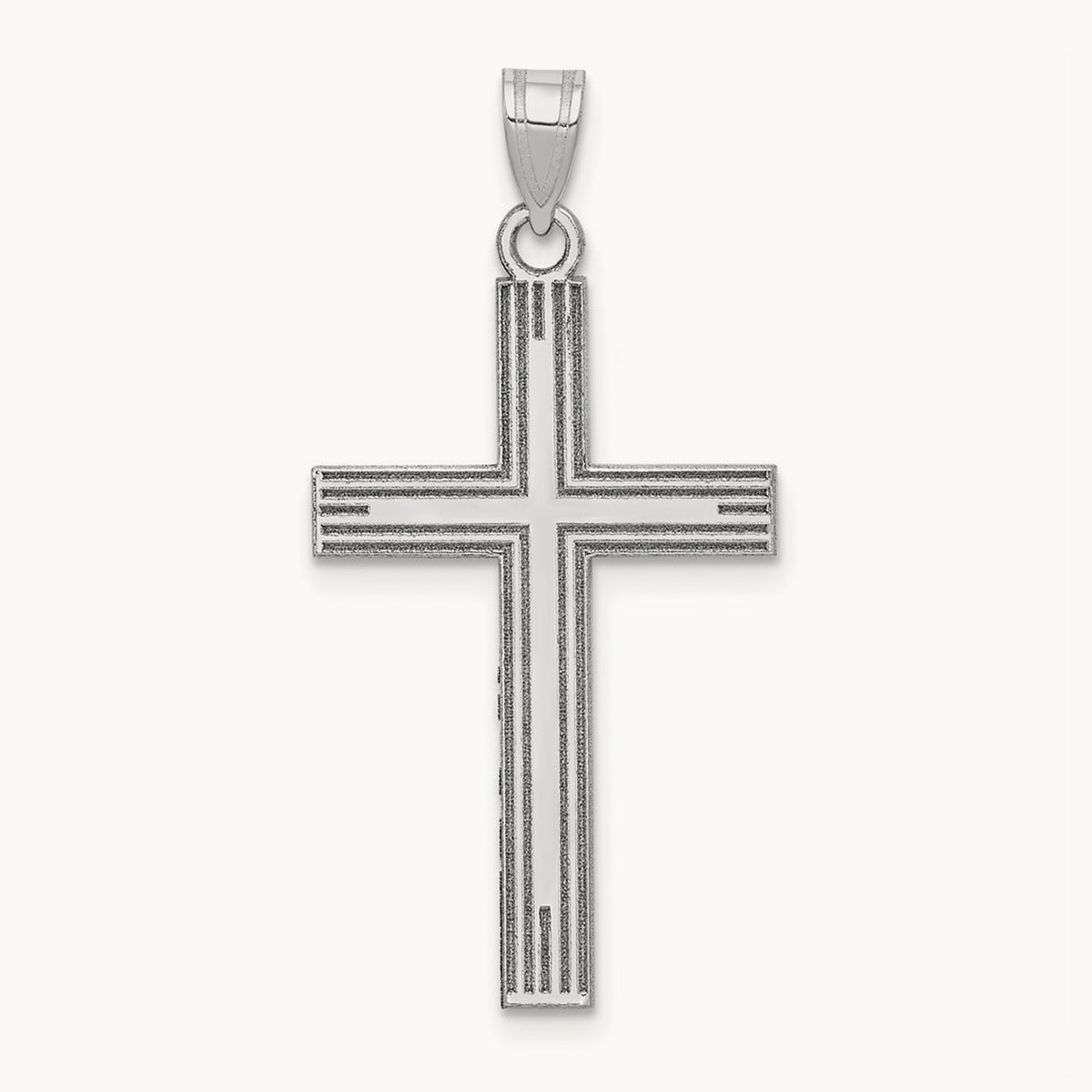 Solid Laser Etched Cross Pendant, 14K White Gold