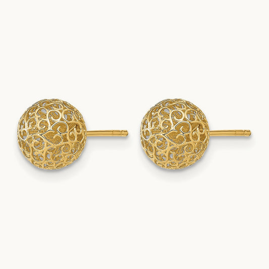 Filigree Ball Post Earrings, 7.75mm, 14K — Leslie's