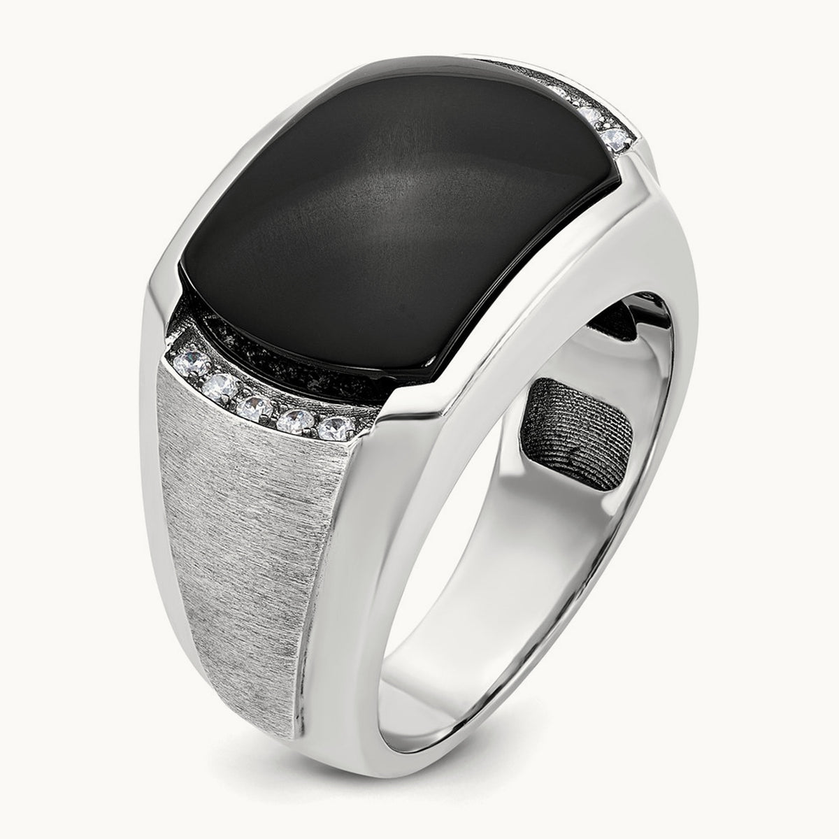 IBGoodman Men's Polished & Satin Onyx & Diamond Ring, 14K White Gold
