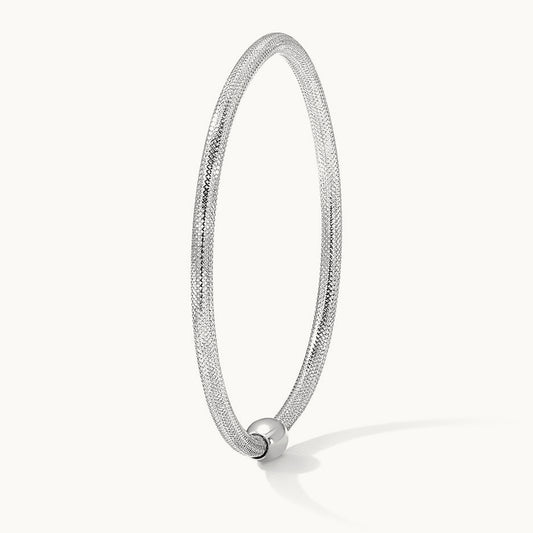 w/White RH-plating Polished Mesh Stretch Bracelet, 14K — Leslie's
