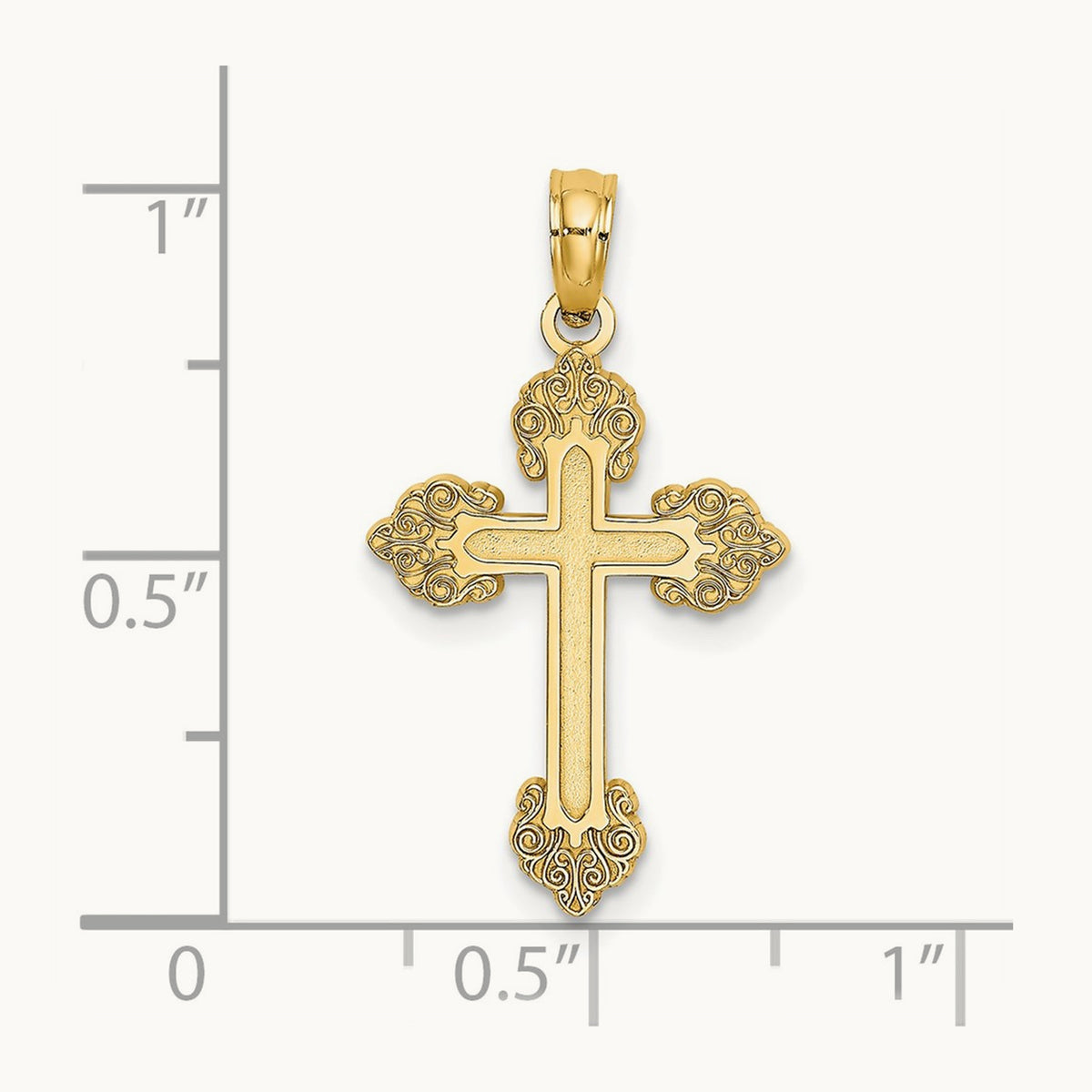 Polished and Textured Fancy Cross Charm, 14K