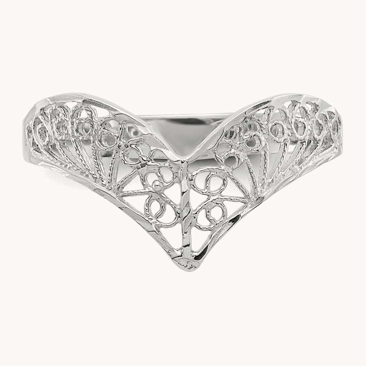 Diamond-Cut Filigree Ring — 14K White Gold