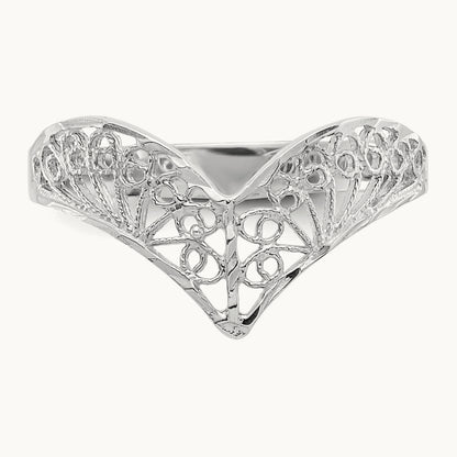 Diamond-Cut Filigree Ring — 14K White Gold