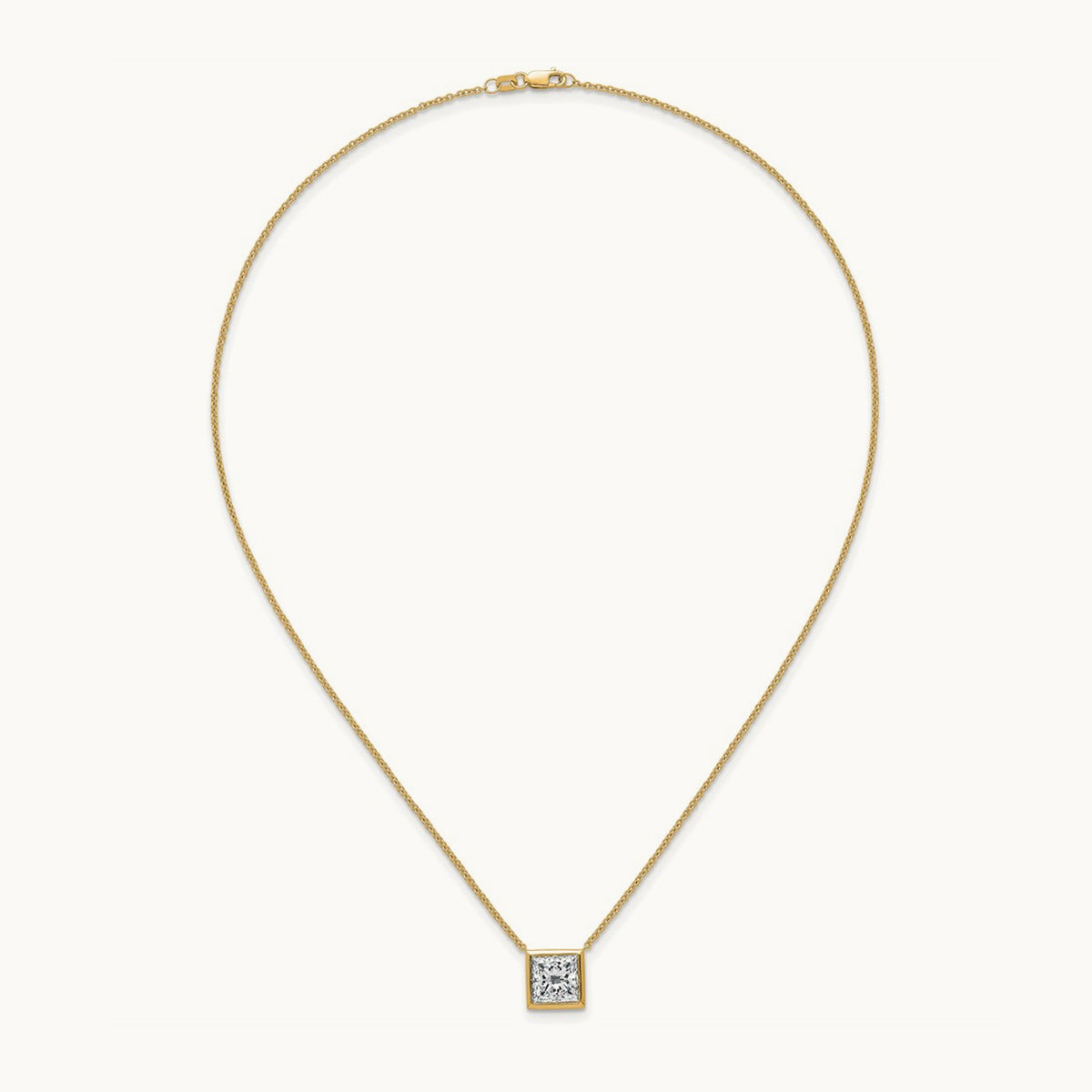 Princess Bezel Set Pendant, 1.00-4.00 ct tw Lab-Grown Diamond — 4 ct, 14K Yellow Gold