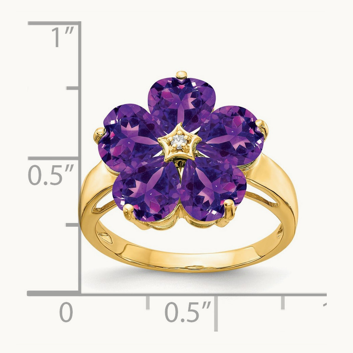Heart Amethyst AA Diamond ring, 6mm, 14K