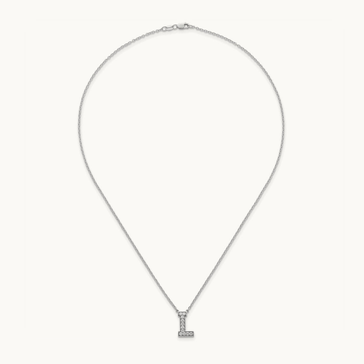 Initial Necklace — 14K White Gold, L, 1/4 ct