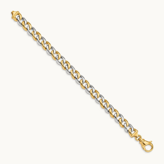 Hand-polished Fancy Link Bracelet, 9.3mm, 14K Two-tone