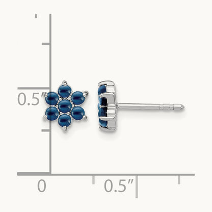 Sapphire Floral Post Earrings, 14K White Gold