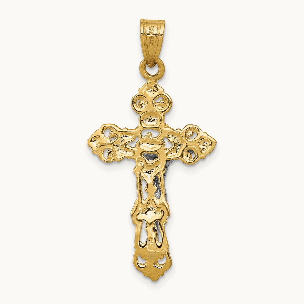 Fleur De Lis Crucifix Pendant, 14K Two-tone
