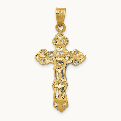 Fleur De Lis Crucifix Pendant, 14K Two-tone