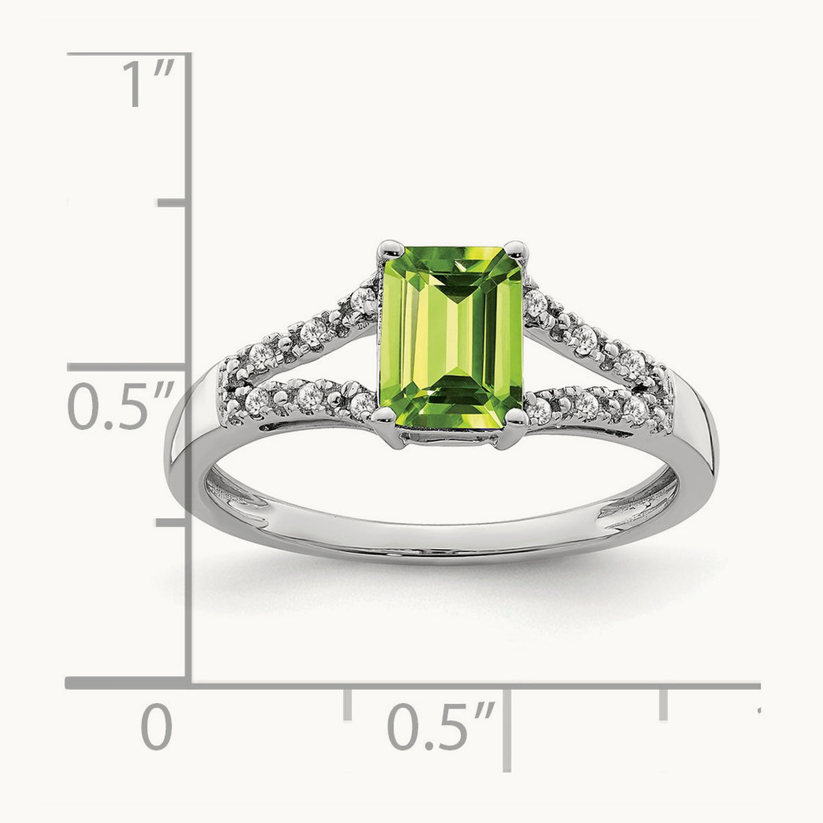 Emerald-cut Peridot and Diamond Ring, 14K White Gold