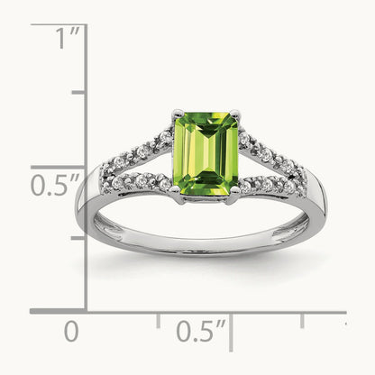 Emerald-cut Peridot and Diamond Ring, 14K White Gold