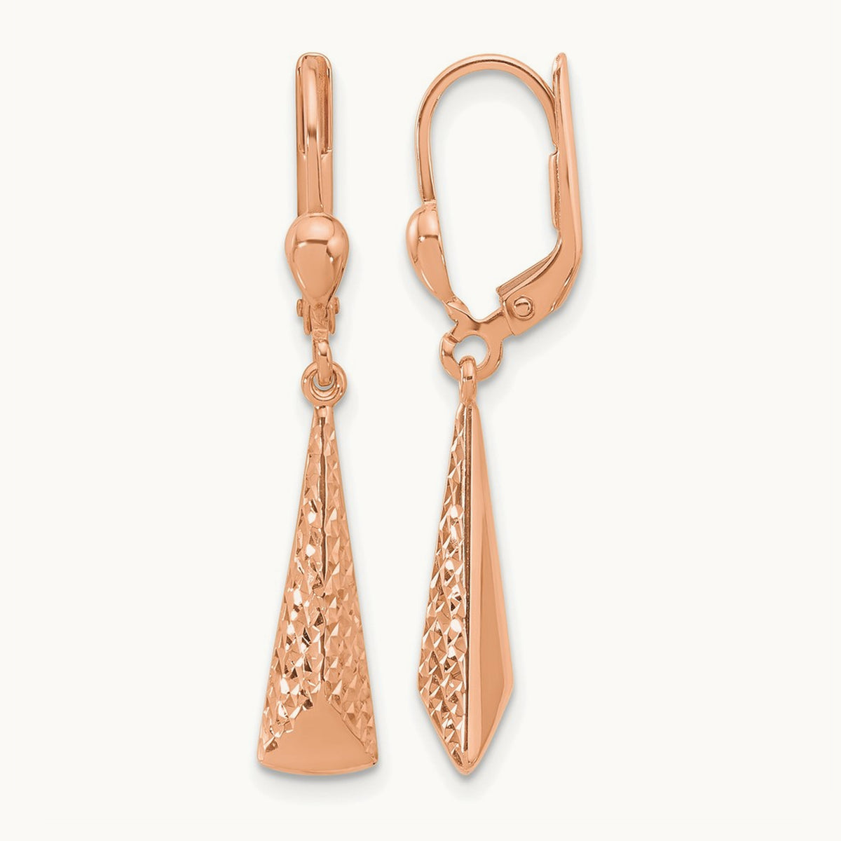 Polished/Diamond-cut Dangle Leverback Earrings — 14K Rose Gold