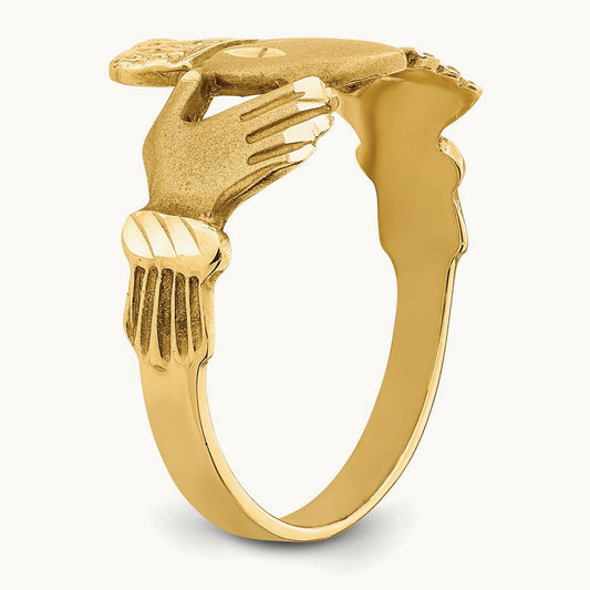 Diamond-cut Claddagh Ring, 14K