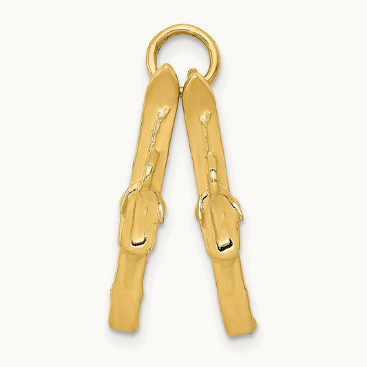 3D Pair Of Skis Charm, 14K