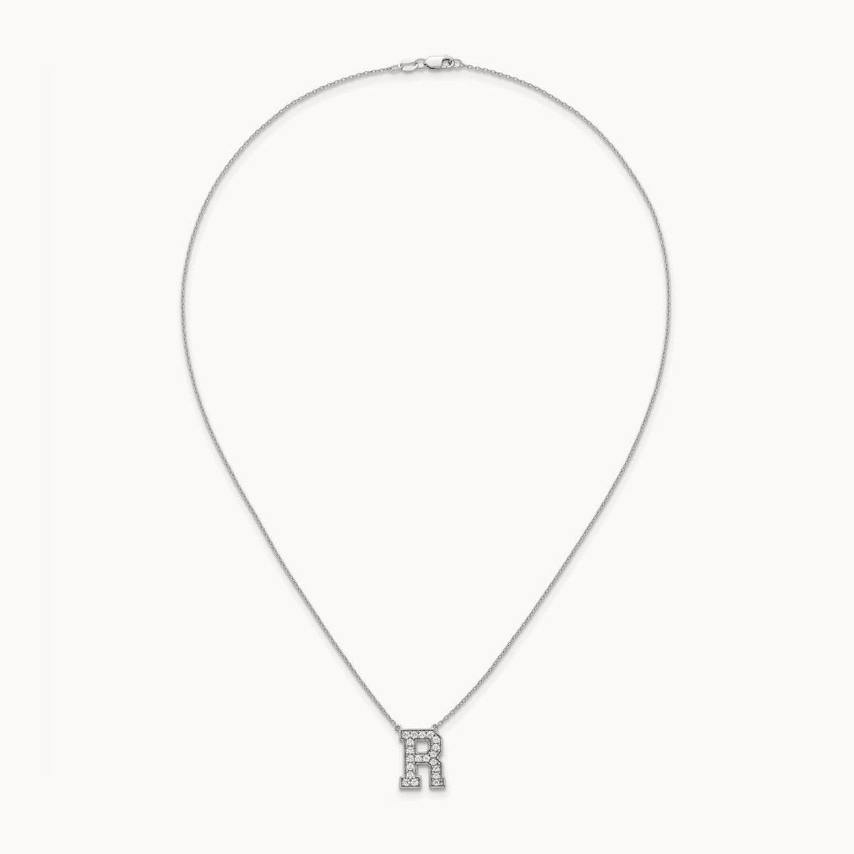 Initial Necklace — 14K White Gold, R, 1/2 ct