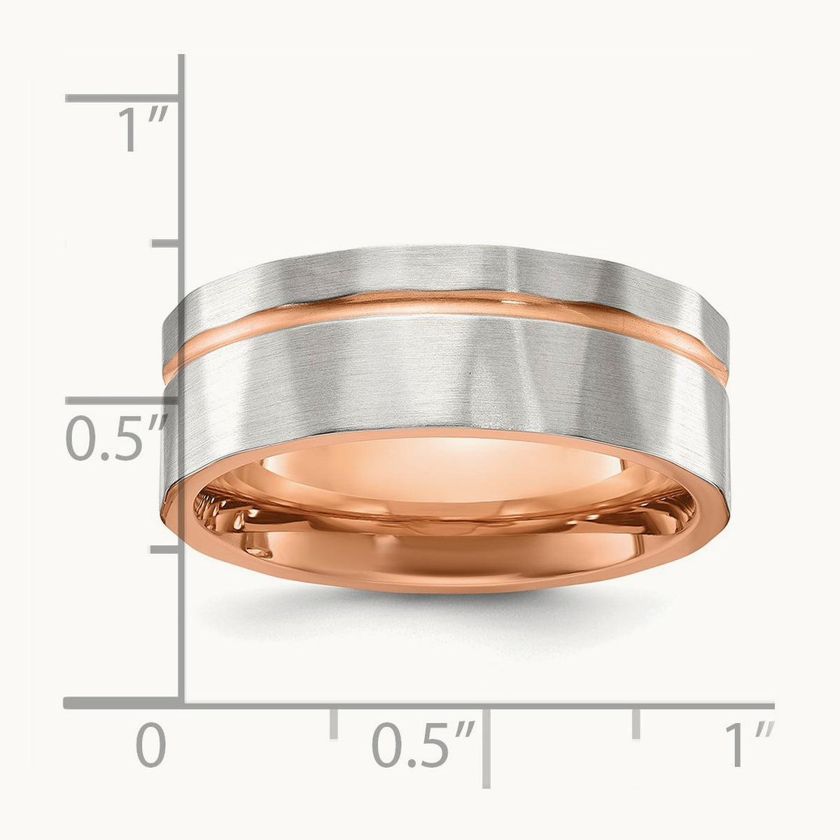 Brushed and Polished Faceted Rose IP-plated Band, 8mm, Stainless Steel