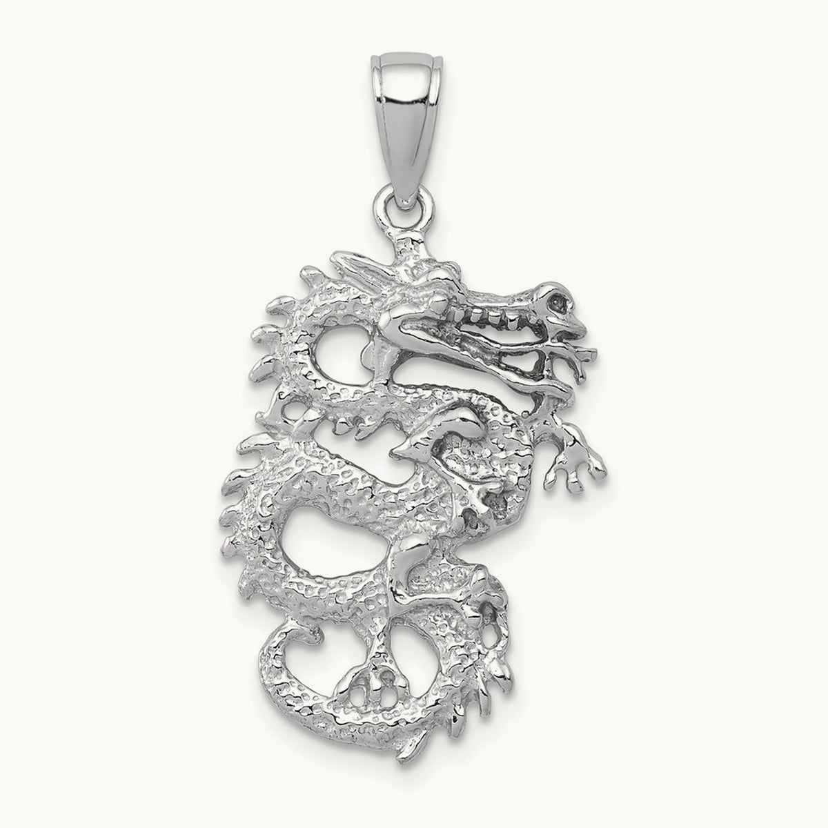 3-D Dragon Charm — 14K White Gold